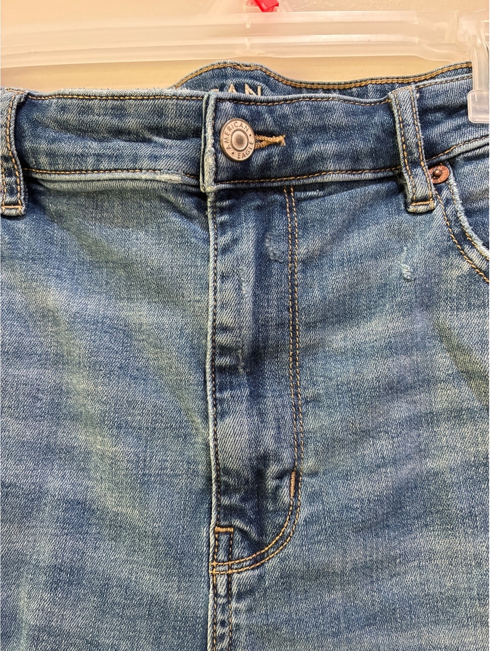 American Eagle Distressed Flared Jeans with Knee Patch - Picture 3 of 9